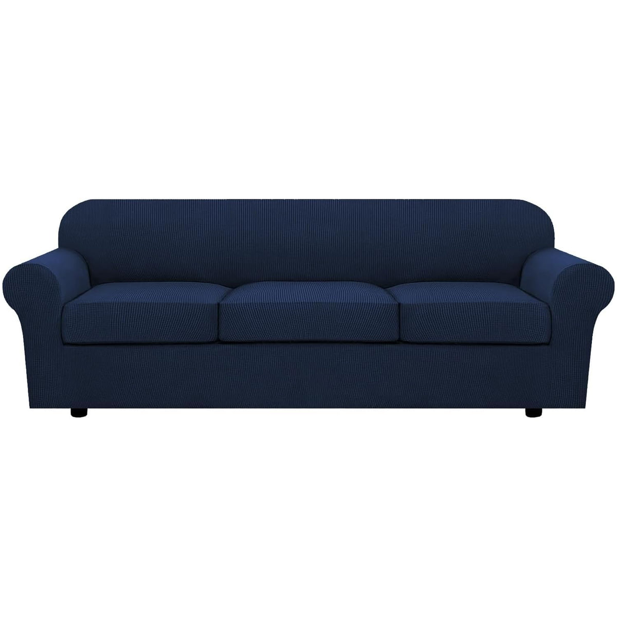 H.VERSAILTEX 4 Piece Stretch Sofa Covers for 3 Cushion Couch Covers for Living Room Furniture Slipcovers (Base Cover Plus 3 Seat Cushion Covers) Upgraded Thicker Jacquard Fabric (Sofa, Navy)