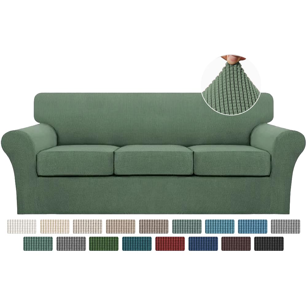 Turquoize 4 Piece Couch Cover Sofa Covers for 3 Cushion Couch Sofa Slipcovers Washable Sofa Cover for Dogs with Individual Couch Cushion Covers Feature Jacquard Fabric(3 Cushion Sofa, Biscotti Beige)