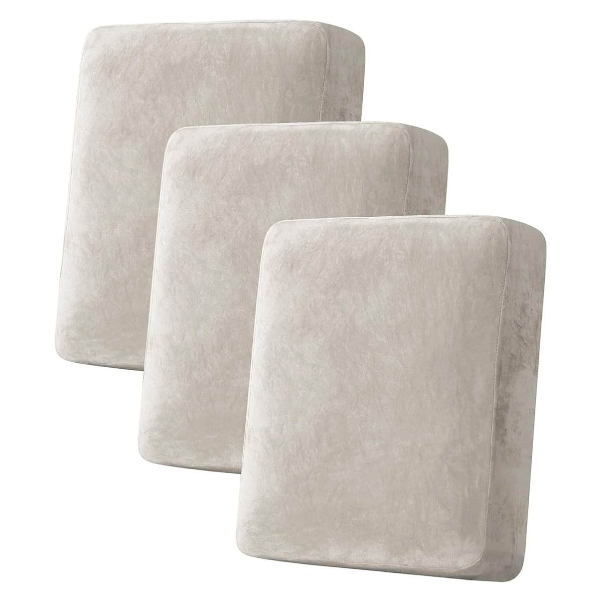 H.VERSAILTEX Velvet Stretch Couch Cushion Cover Plush Cushion Slipcover for Chair Loveseat Sofa Cushion Furniture Protector Seat Cushion Sofa Cover (3 Piece Sofa Cushion Covers, Ivory)