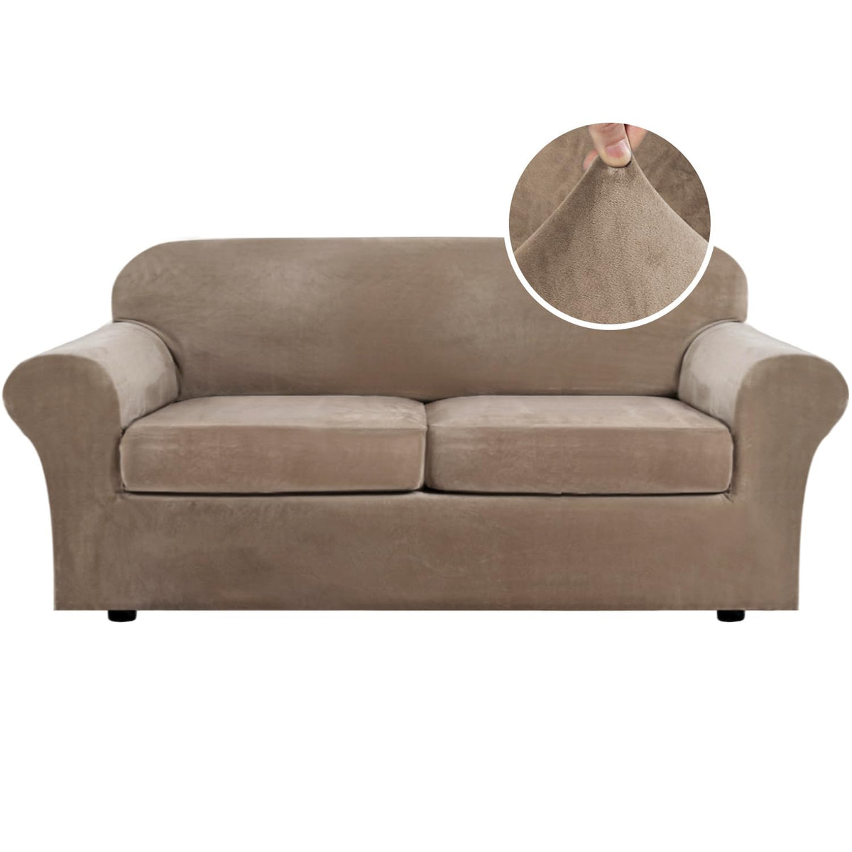 H.VERSAILTEX 4 Pieces Thick Velvet Sofa Covers Couch Covers for 3 Cushion Couch Sofa High Stretch Slipcovers Furniture Protector Form Fit Luxury Couch Cover for Dogs Width Up to 90 Inch(Sofa,Grey)