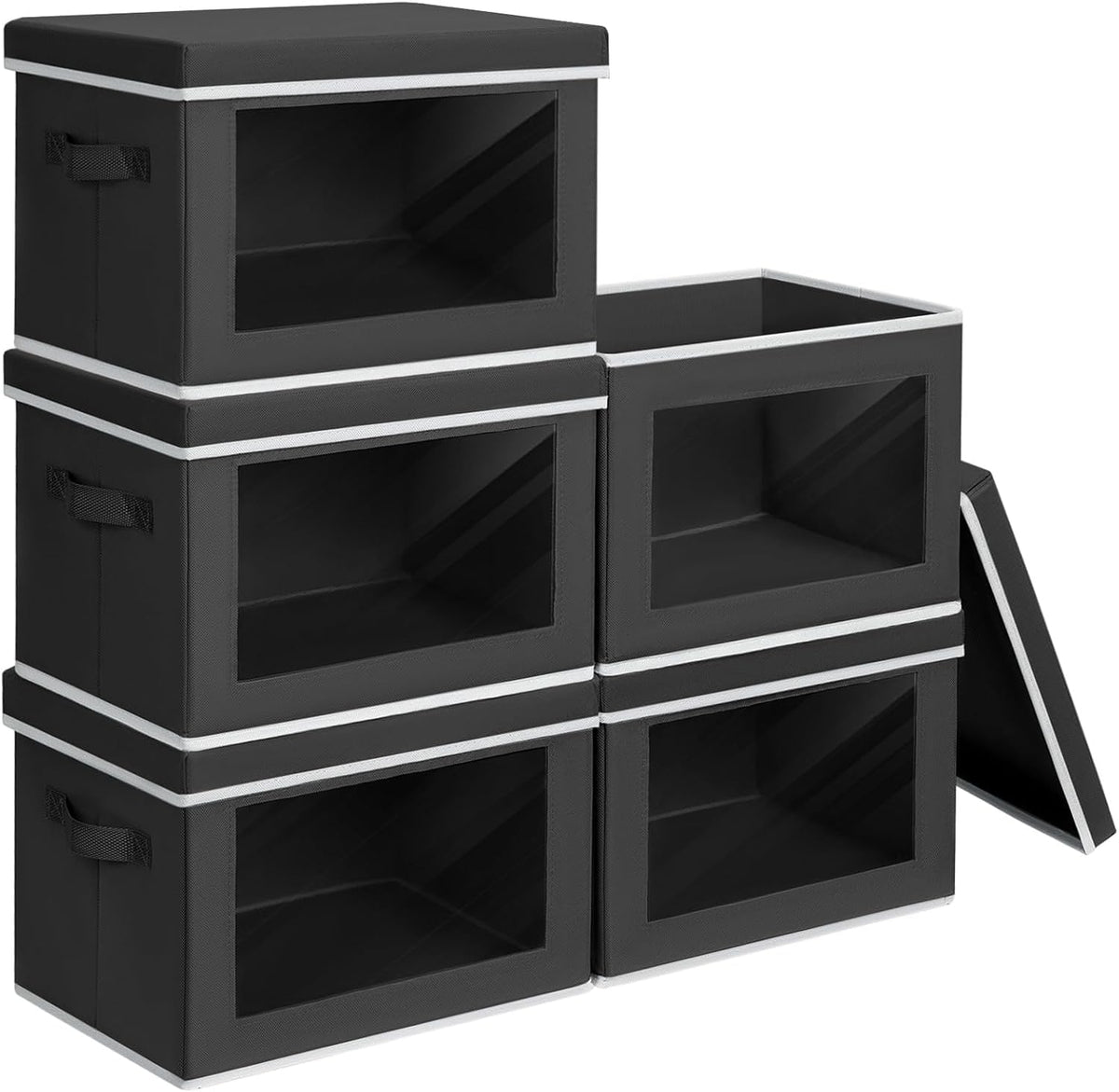 Homsorout Storage Bins with Lids, 4 Pack Large Storage Cubes with Window, Closet Bins with Lids & Handles, Fabric Box for Organizing Clothes, Towels, Books, Beige