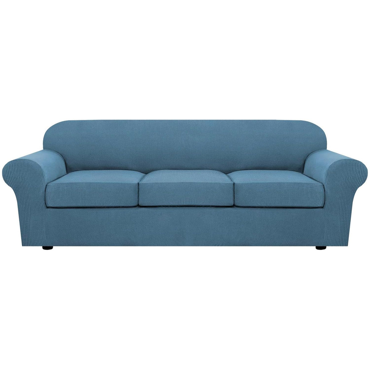 H.VERSAILTEX 4 Piece Stretch Sofa Covers for 3 Cushion Couch Covers for Living Room Furniture Slipcovers (Base Cover Plus 3 Seat Cushion Covers) Upgraded Thicker Jacquard Fabric (Sofa, Navy)