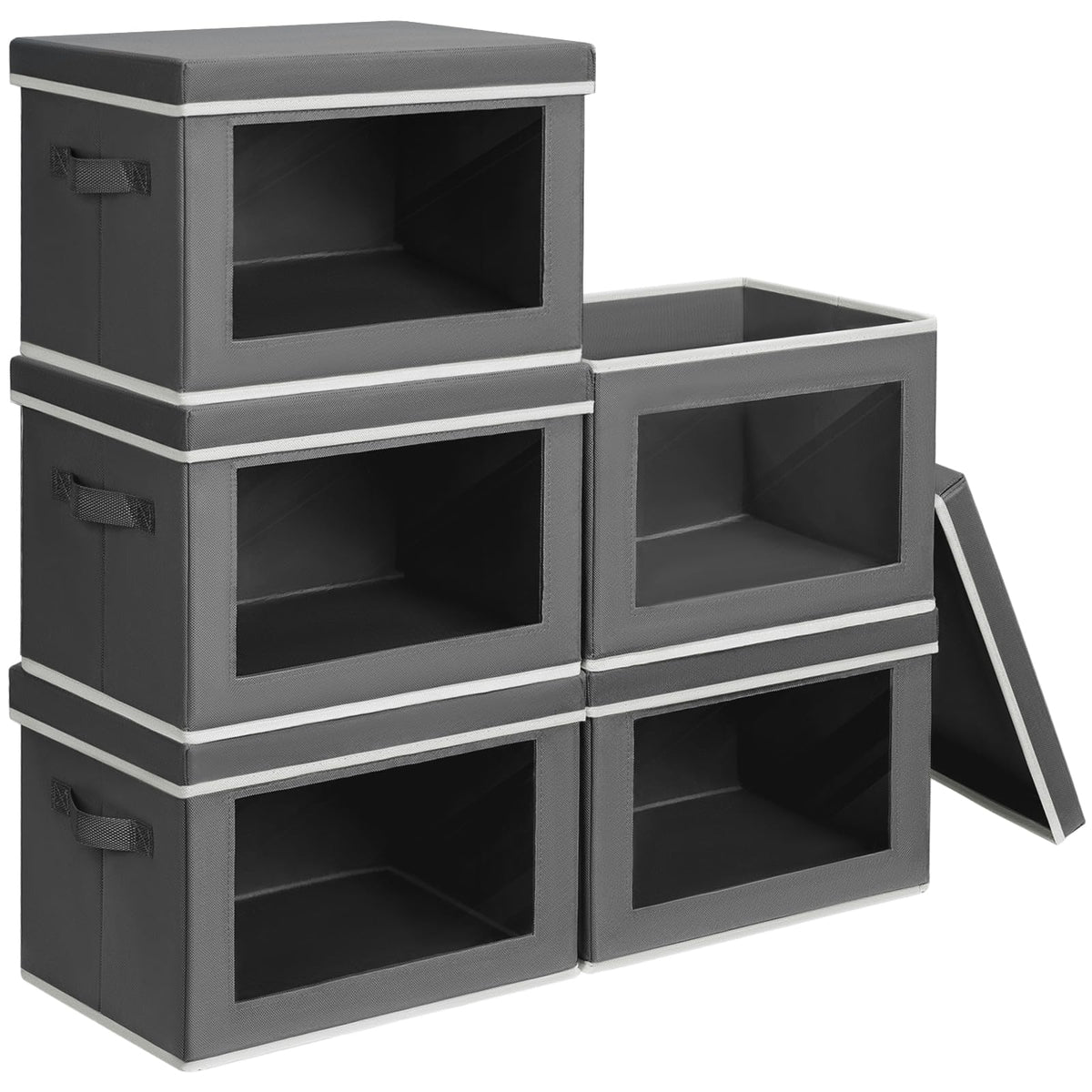 Homsorout Storage Bins with Lids, 4 Pack Large Storage Cubes with Window, Closet Bins with Lids & Handles, Fabric Box for Organizing Clothes, Towels, Books, Beige