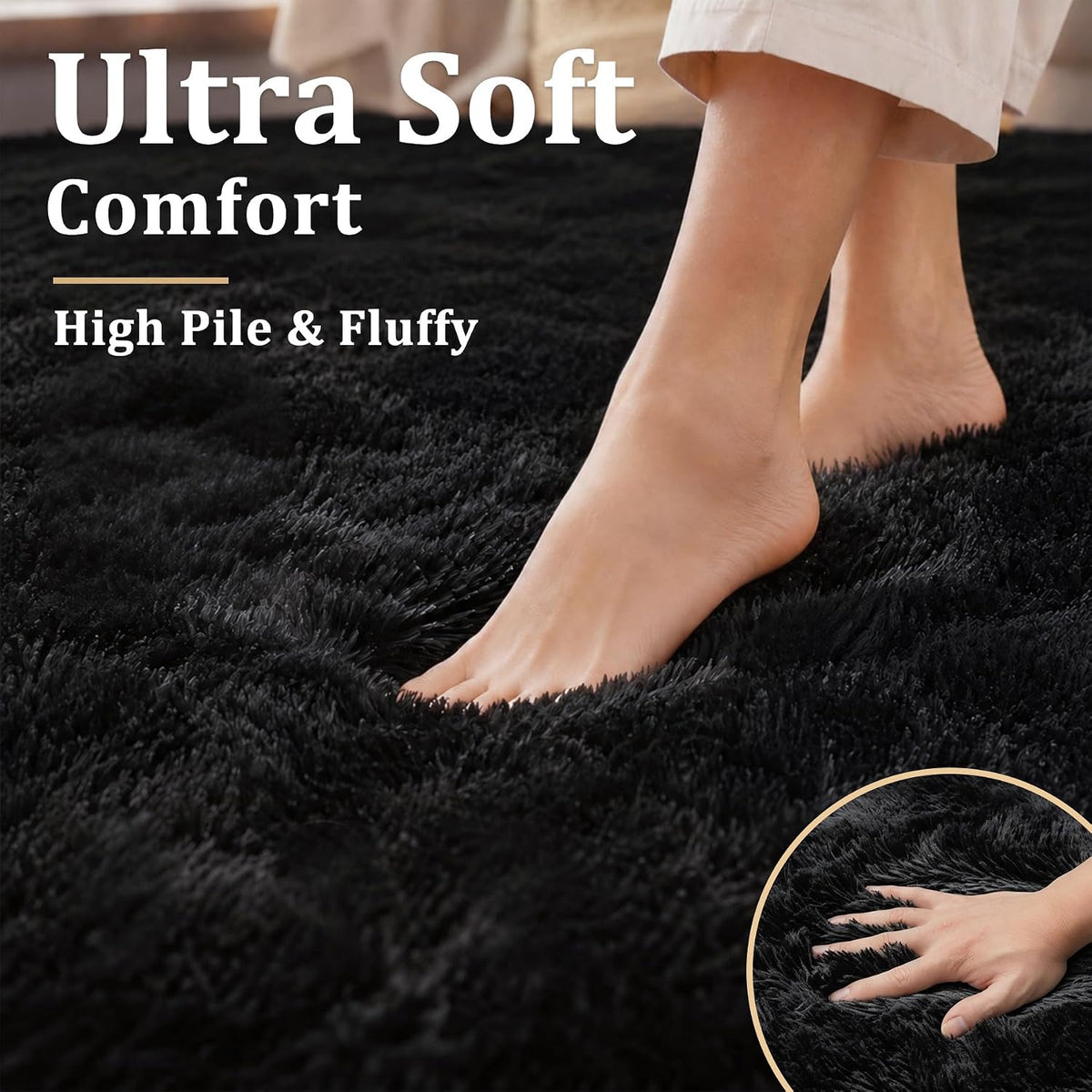 Tosuoka 8x10 Area Rugs for Living Room Bedroom, Black Rug Soft Fluffy Shag
