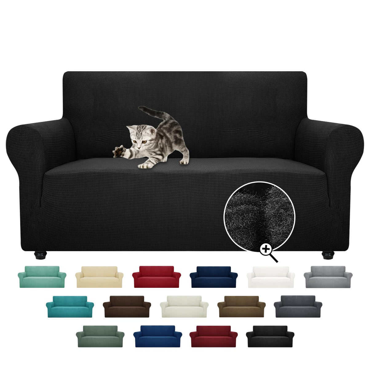 ZNSAYOTX Super Stretch Couch Cover (72"-92") Universal Sofa Covers with Elastic Bottom, Dog Cat Pets Friendly Washable Furniture Protector Fitted Sofa Slipcovers Stay in Place (Dark Grey, Sofa)