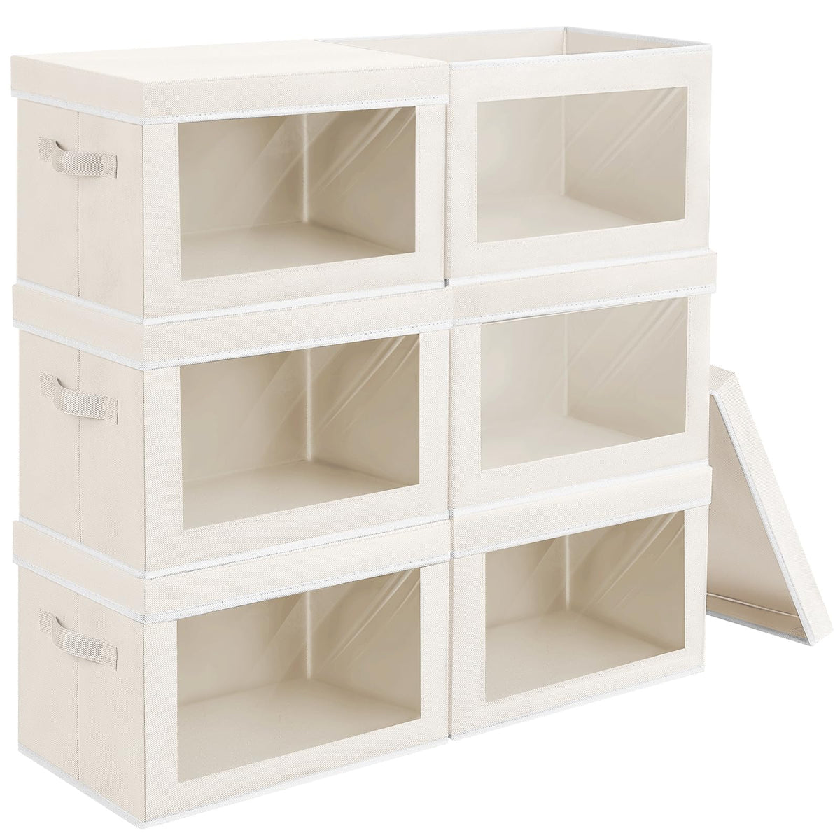 Homsorout Storage Bins with Lids, 4 Pack Large Storage Cubes with Window, Closet Bins with Lids & Handles, Fabric Box for Organizing Clothes, Towels, Books, Beige