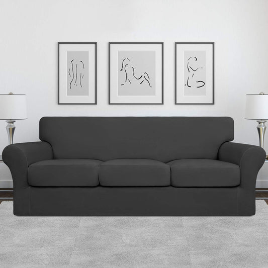 Easy-Going 4 Pieces Stretch Sofa Cover for 3 Cushion Couch Washable
