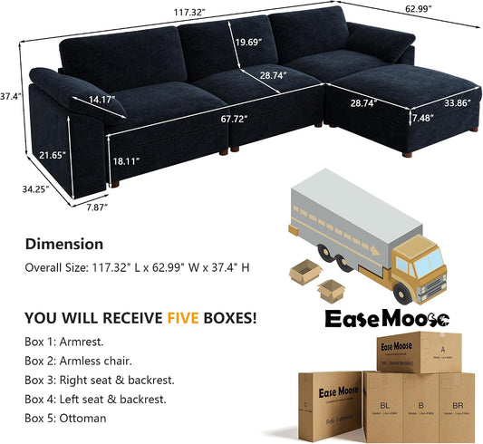 EASE MOOSE Blue Sectional Modular Sofa,Oversized L Shape Sectional Couch