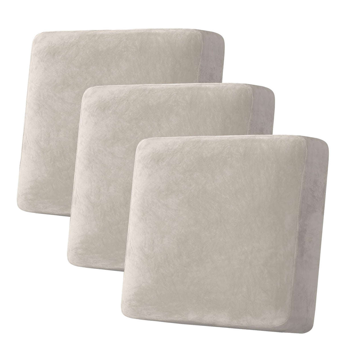 H.VERSAILTEX Velvet Stretch Couch Cushion Cover Plush Cushion Slipcover for Chair Loveseat Sofa Cushion Furniture Protector Seat Cushion Sofa Cover (3 Piece Sofa Cushion Covers, Ivory)