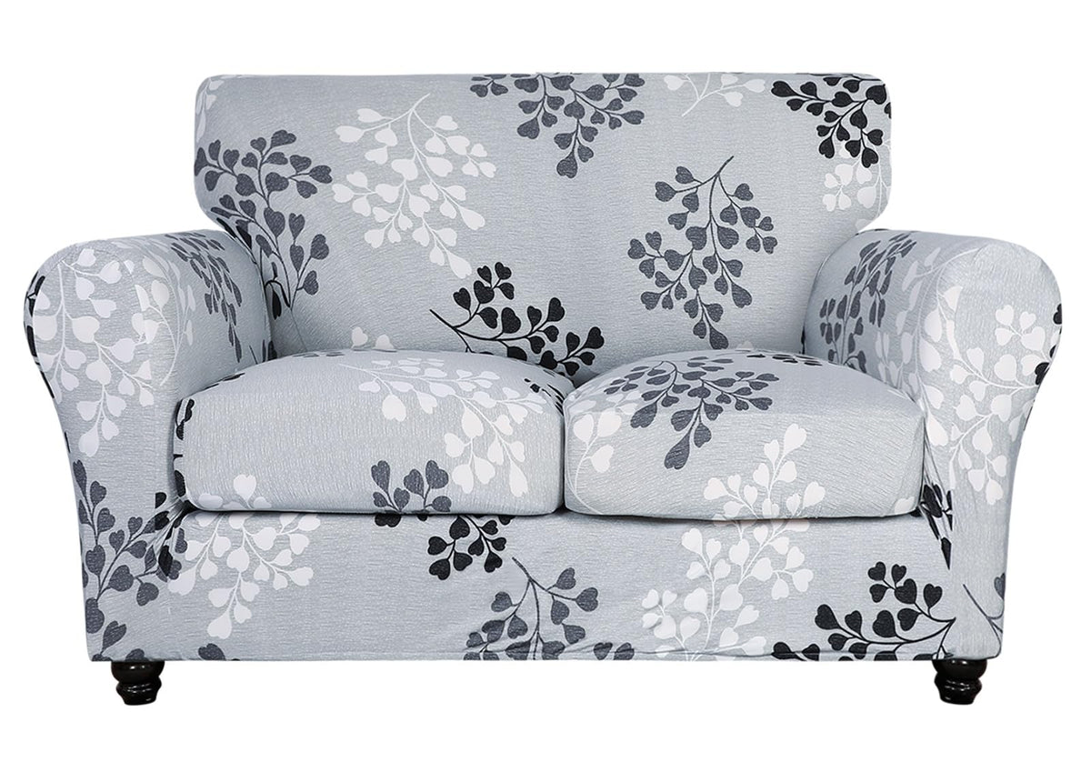 SearchI Stretch Sofa Cover Printed Couch Cover, Floral Pattern 4 Pieces Sofa Slipcover with 3 Separate Cushion Cover, Washable Furniture Protector for Living Room(Sofa, Yellow+Flower)