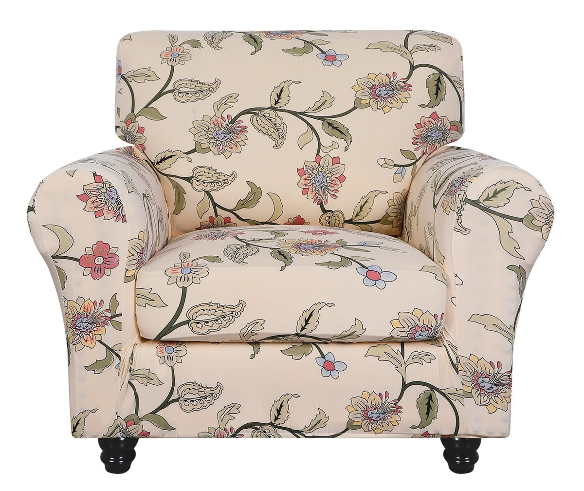 SearchI Stretch Sofa Cover Printed Couch Cover, Floral Pattern 4 Pieces Sofa Slipcover with 3 Separate Cushion Cover, Washable Furniture Protector for Living Room(Sofa, Yellow+Flower)