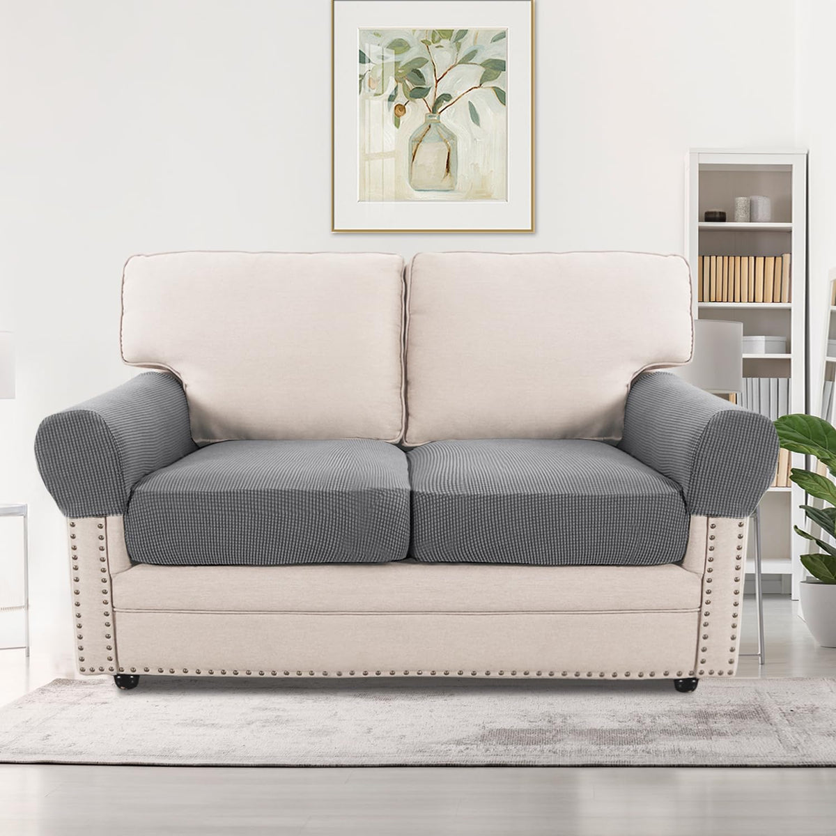H.VERSAILTEX Multi-Pieces Sofa Covers Stretch Couch Covers Form Fitted Seats and Back Cushions Covers (3 Seat Covers Plus 3 Back Cusion Covers, Bonus 2 Armrest Covers), Sand