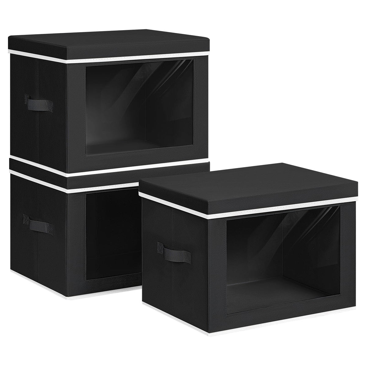 Homsorout Storage Bins with Lids - Fabric Storage Boxes with Window, Collapsible Closet Organizers with Handles, 3 Pack Decorative Bin, Home Cubes Baskets for Clothes, Hat, Books, Dark Grey
