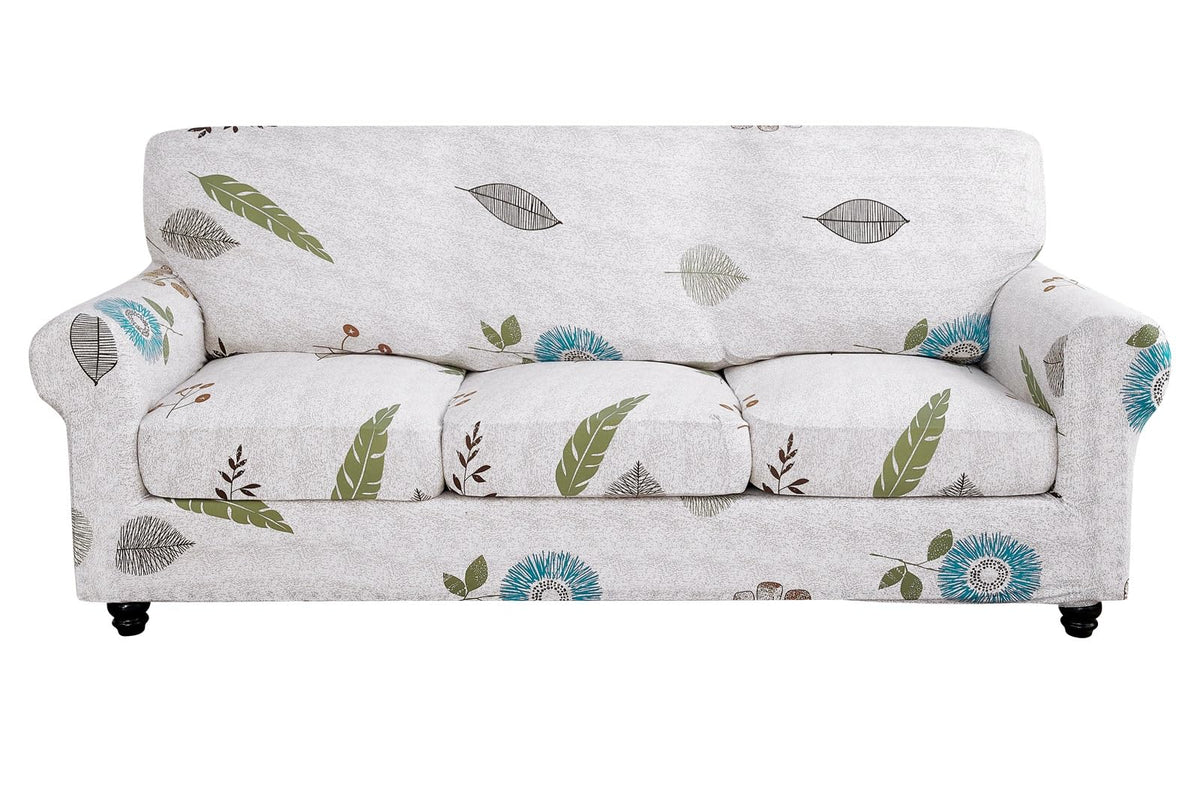 SearchI Stretch Sofa Cover Printed Couch Cover, Floral Pattern 4 Pieces Sofa Slipcover with 3 Separate Cushion Cover, Washable Furniture Protector for Living Room(Sofa, Yellow+Flower)