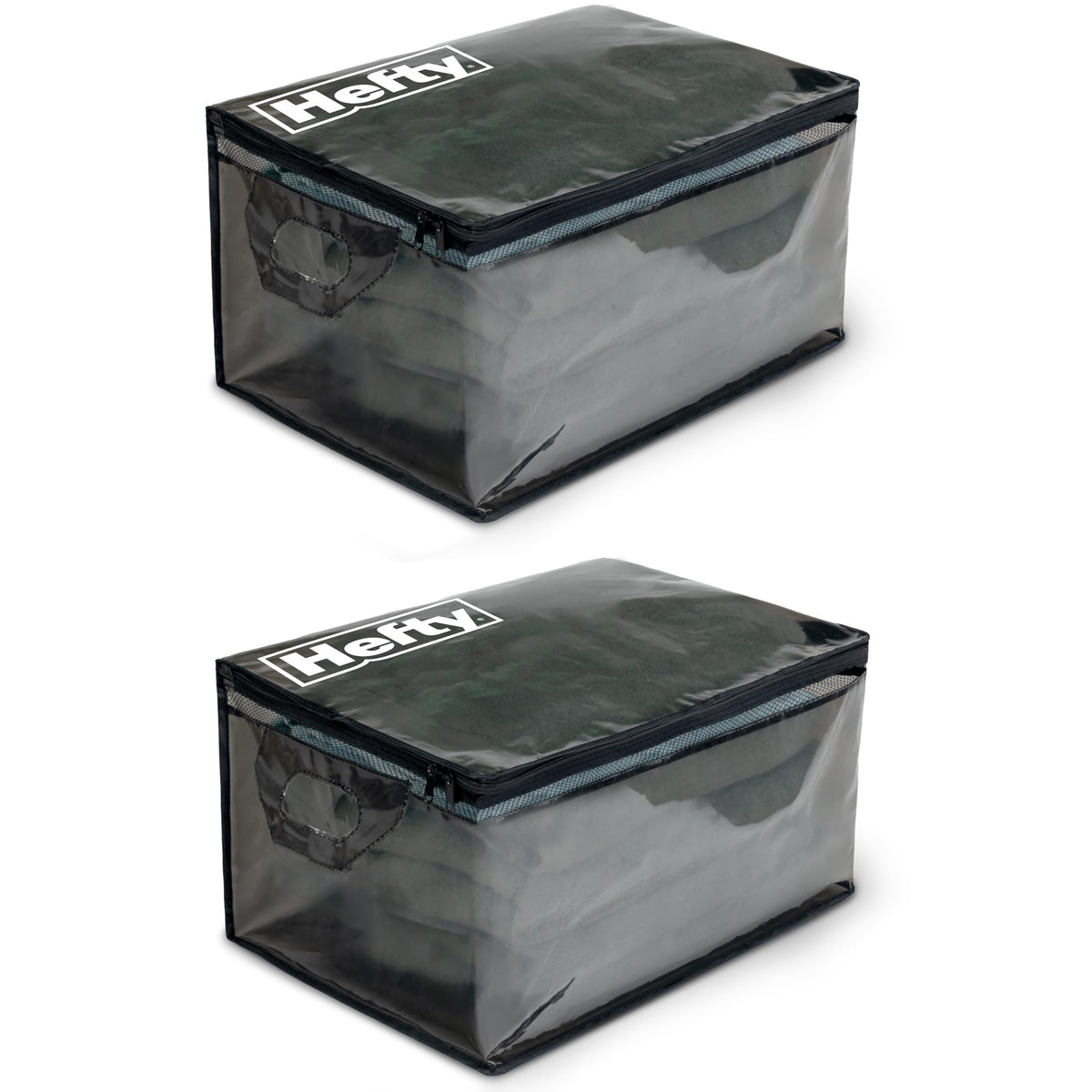 Hefty Storage Bags Extra Large Double Zipper Backpack, Heavy Duty Water Resistant Moving Totes with Shoulder Straps, Foldable Reusable Packing Organizers, 2 Pack (X-Large Black)