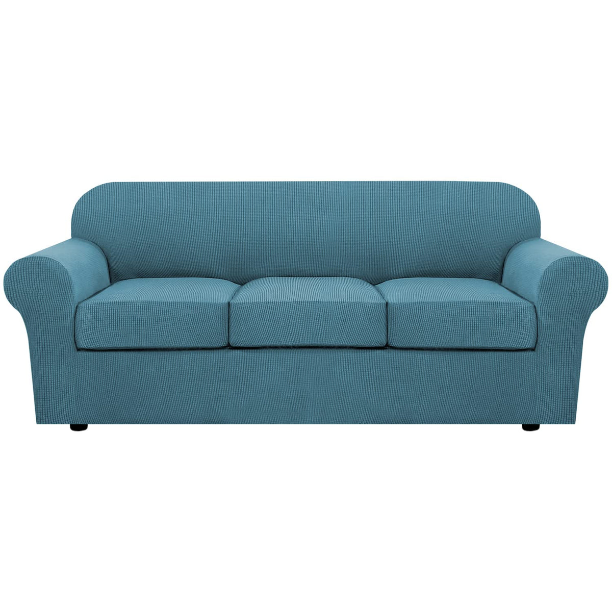 H.VERSAILTEX 4 Piece Stretch Sofa Covers for 3 Cushion Couch Covers for Living Room Furniture Slipcovers (Base Cover Plus 3 Seat Cushion Covers) Upgraded Thicker Jacquard Fabric (Sofa, Navy)