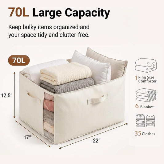 3Pack Canvas Storage Bags for Clothes & Comforters with Clear Window, Beige