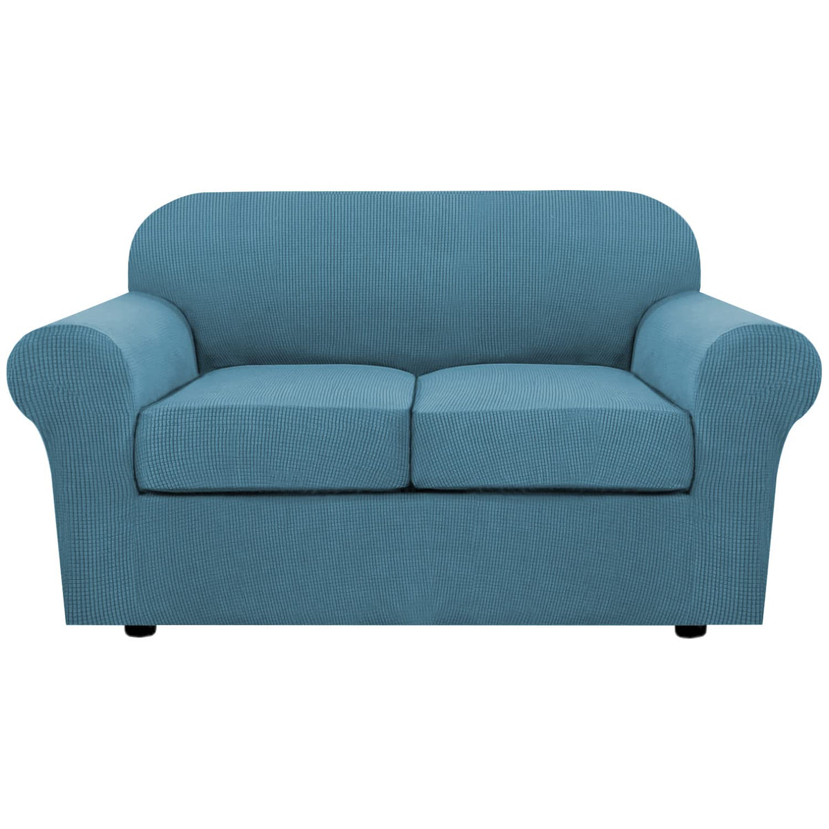 H.VERSAILTEX 4 Piece Stretch Sofa Covers for 3 Cushion Couch Covers for Living Room Furniture Slipcovers (Base Cover Plus 3 Seat Cushion Covers) Upgraded Thicker Jacquard Fabric (Sofa, Navy)
