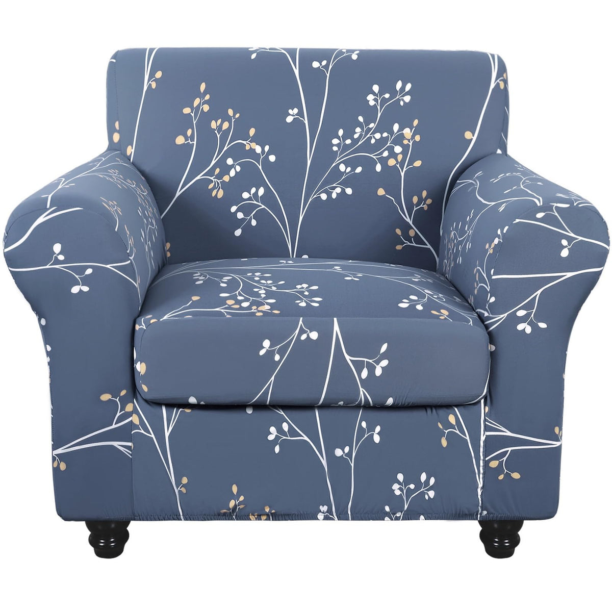 SearchI Stretch Sofa Cover Printed Couch Cover, Floral Pattern 4 Pieces Sofa Slipcover with 3 Separate Cushion Cover, Washable Furniture Protector for Living Room(Sofa, Yellow+Flower)