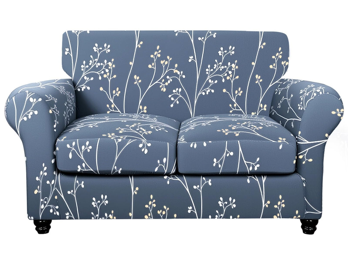 SearchI Stretch Sofa Cover Printed Couch Cover, Floral Pattern 4 Pieces Sofa Slipcover with 3 Separate Cushion Cover, Washable Furniture Protector for Living Room(Sofa, Yellow+Flower)