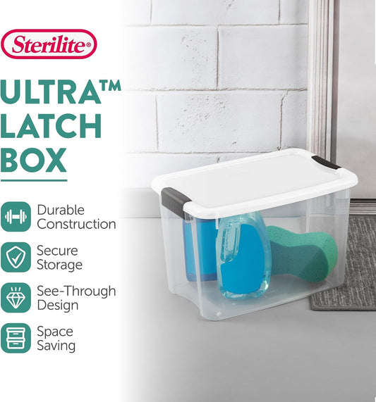 Sterilite Ultra Latch Box with Lids for Home and Office, 30 Quart, 6-Pack