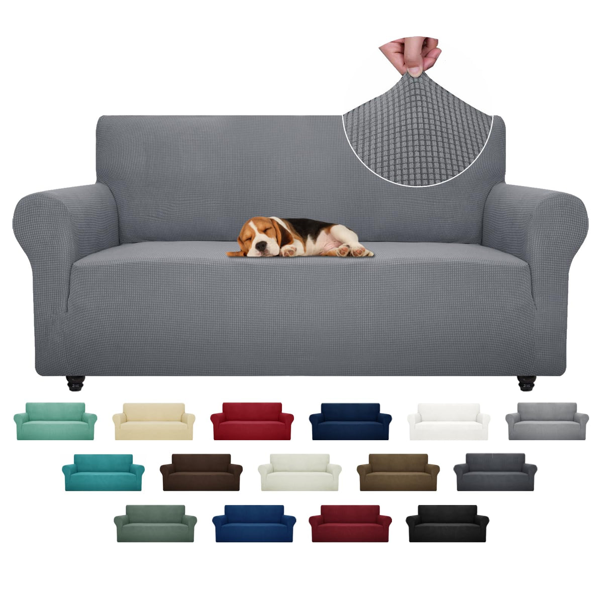 ZNSAYOTX Super Stretch Couch Cover (72"-92") Universal Sofa Covers with Elastic Bottom, Dog Cat Pets Friendly Washable Furniture Protector Fitted Sofa Slipcovers Stay in Place (Dark Grey, Sofa)