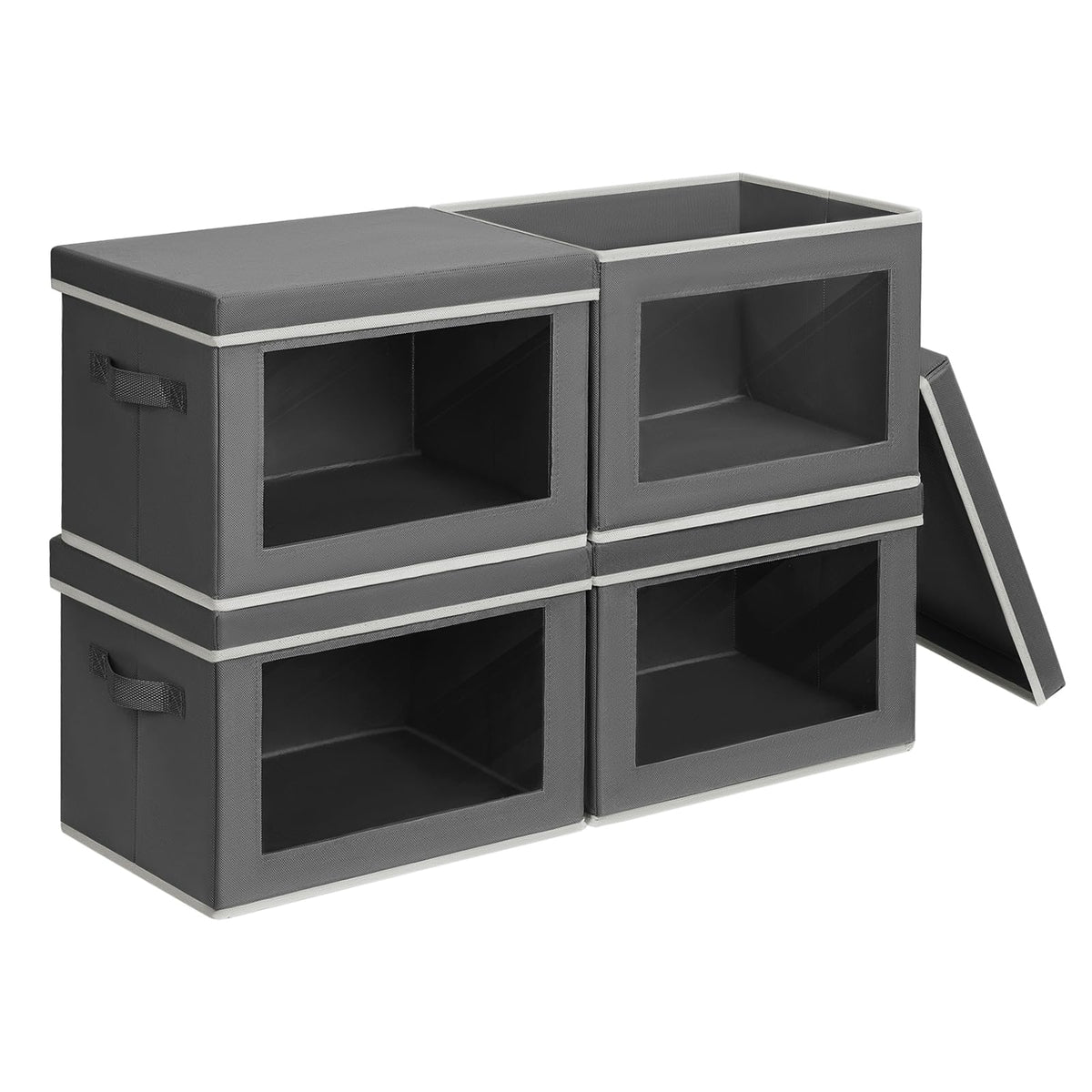 Homsorout Storage Bins with Lids - Fabric Storage Boxes with Window, Collapsible Closet Organizers with Handles, 3 Pack Decorative Bin, Home Cubes Baskets for Clothes, Hat, Books, Dark Grey