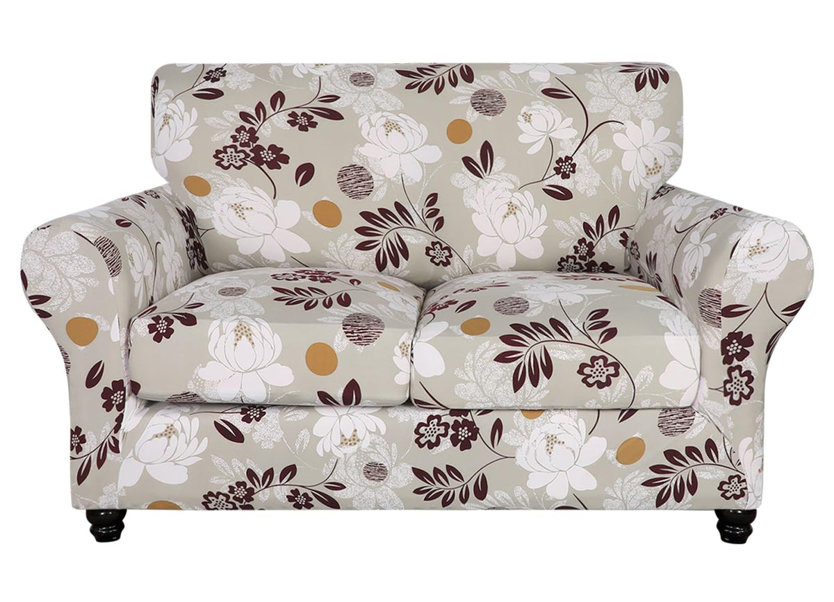 SearchI Stretch Sofa Cover Printed Couch Cover, Floral Pattern 4 Pieces Sofa Slipcover with 3 Separate Cushion Cover, Washable Furniture Protector for Living Room(Sofa, Yellow+Flower)