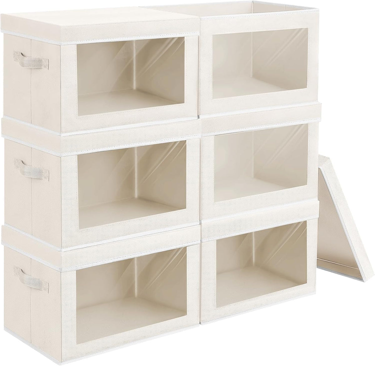 Homsorout Storage Bins with Lids - Fabric Storage Boxes with Window, Collapsible Closet Organizers with Handles, 3 Pack Decorative Bin, Home Cubes Baskets for Clothes, Hat, Books, Dark Grey