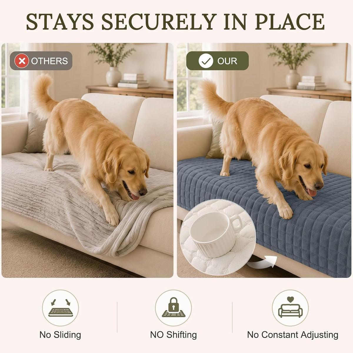 Smiry Velvet Couch Cover for Dogs, Non Slip Soft Sofa Protector for Pets