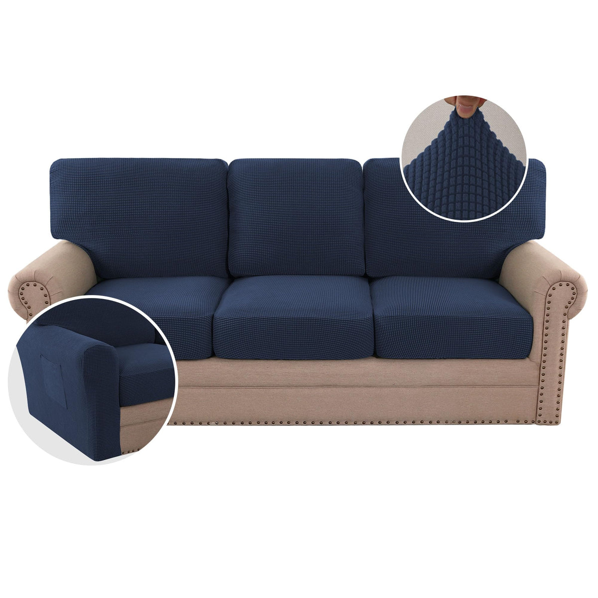 H.VERSAILTEX Multi-Pieces Sofa Covers Stretch Couch Covers Form Fitted Seats and Back Cushions Covers (3 Seat Covers Plus 3 Back Cusion Covers, Bonus 2 Armrest Covers), Sand