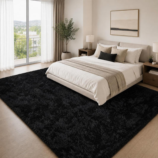 Tosuoka 8x10 Area Rugs for Living Room Bedroom, Black Rug Soft Fluffy Shag