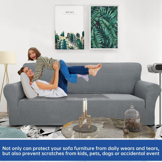 YEMYHOM Couch Cover Latest Jacquard Design High Stretch Sofa Covers for 3 Cushion Couch, Pet Dog Cat Proof Slipcover Non Slip Magic Elastic Furniture Protector (Sofa, Light Gray)