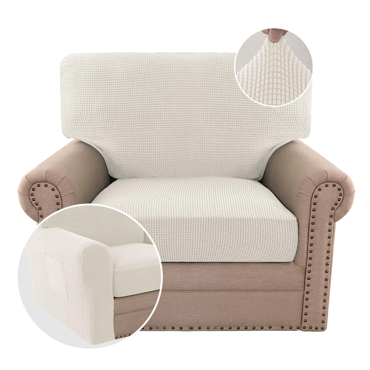 H.VERSAILTEX Multi-Pieces Sofa Covers Stretch Couch Covers Form Fitted Seats and Back Cushions Covers (3 Seat Covers Plus 3 Back Cusion Covers, Bonus 2 Armrest Covers), Sand