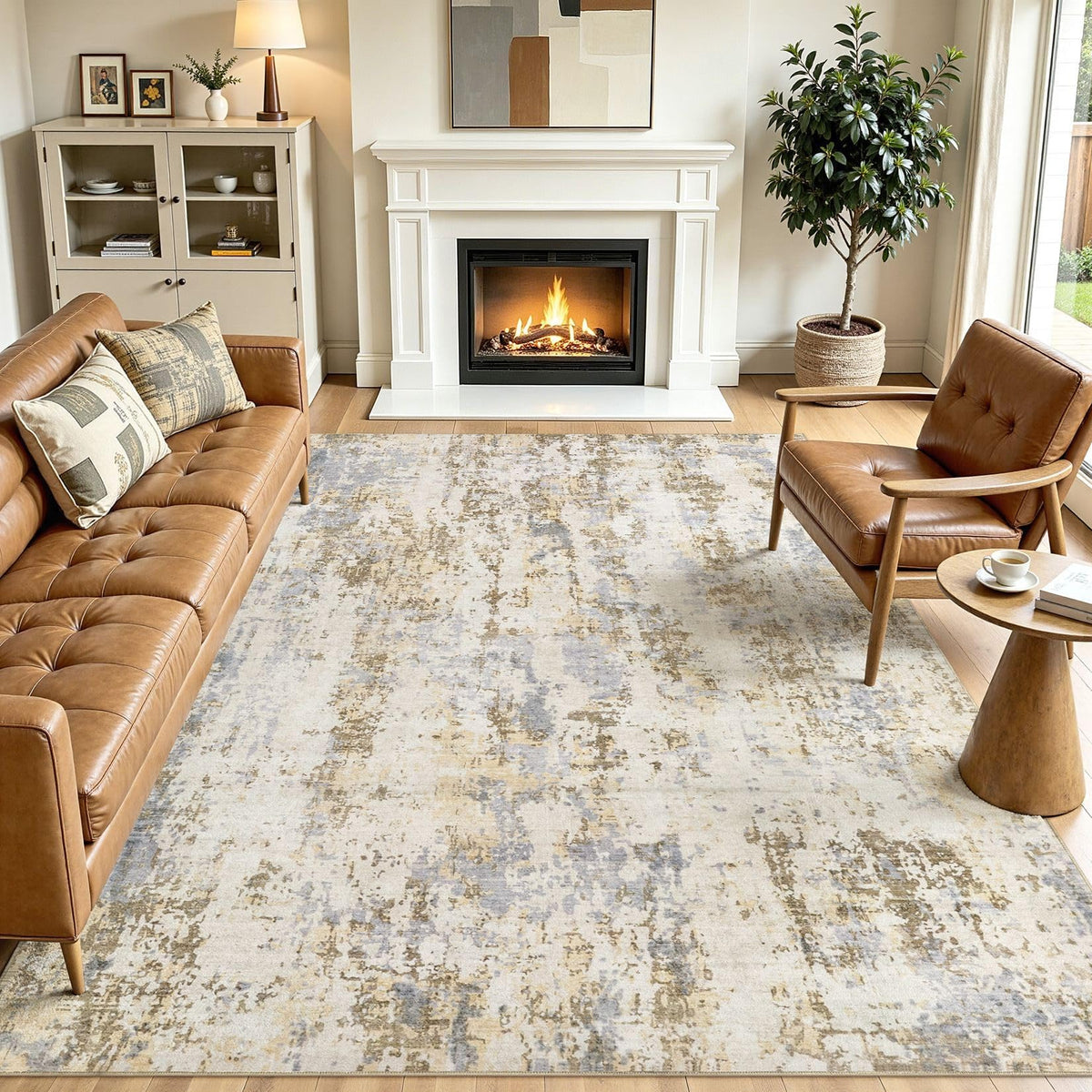8x10 Area Rugs Living Room Abstract Washable Rug, Gold Brown