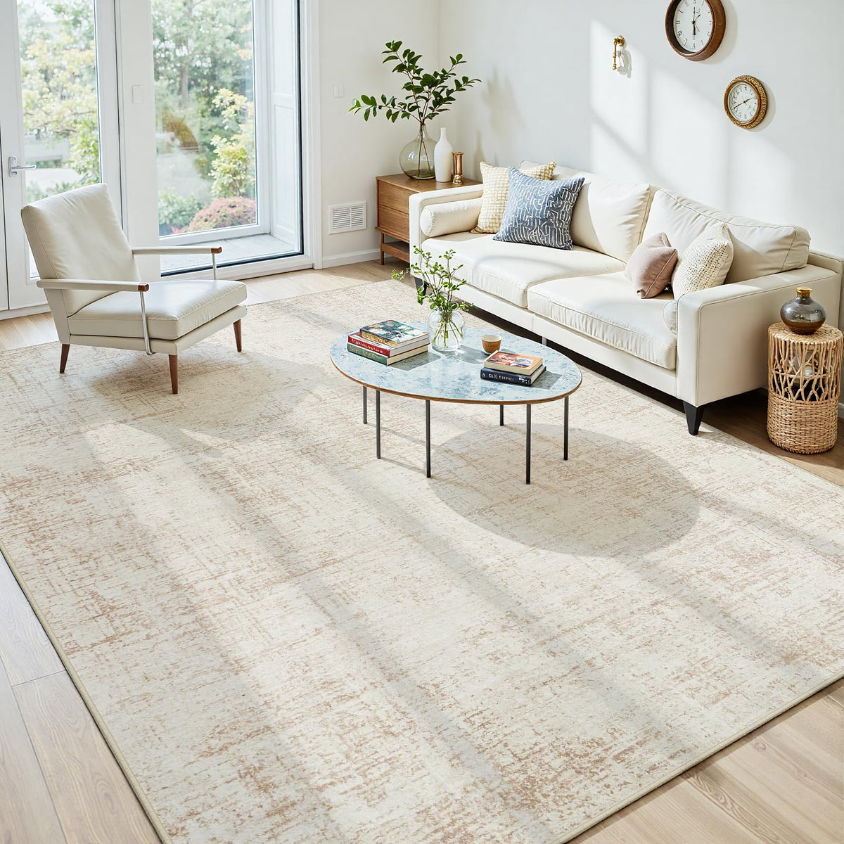 8x10 Washable Area Rug for Living Room Bedroom: Non-Slip Modern White Gray