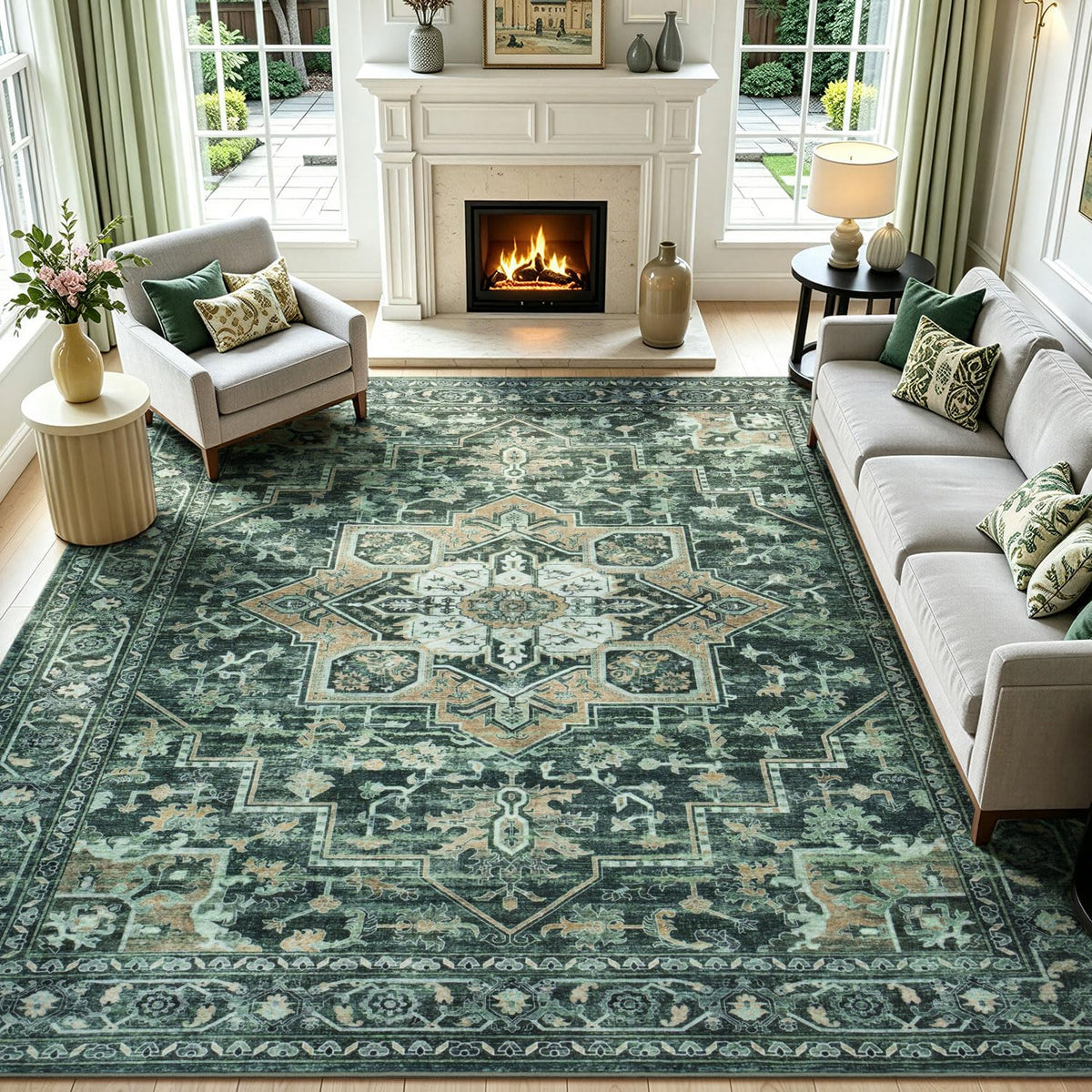 Lofus 8x10 Area Rugs for Living Room Bedroom, Soft Boho Carpet Floral Brown