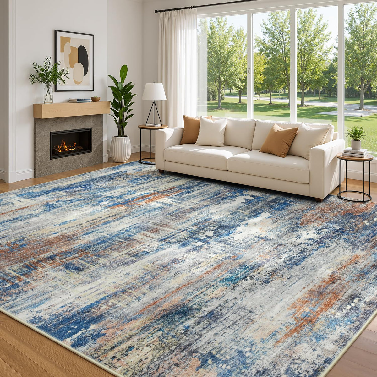 Living Room Rug 5x7, Washable Modern Abstract Rugs Black and White