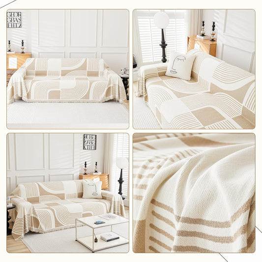 WEYOND Boho Couch Cover, Chenille Sofa Covers Washable, 71" x 102", Khaki