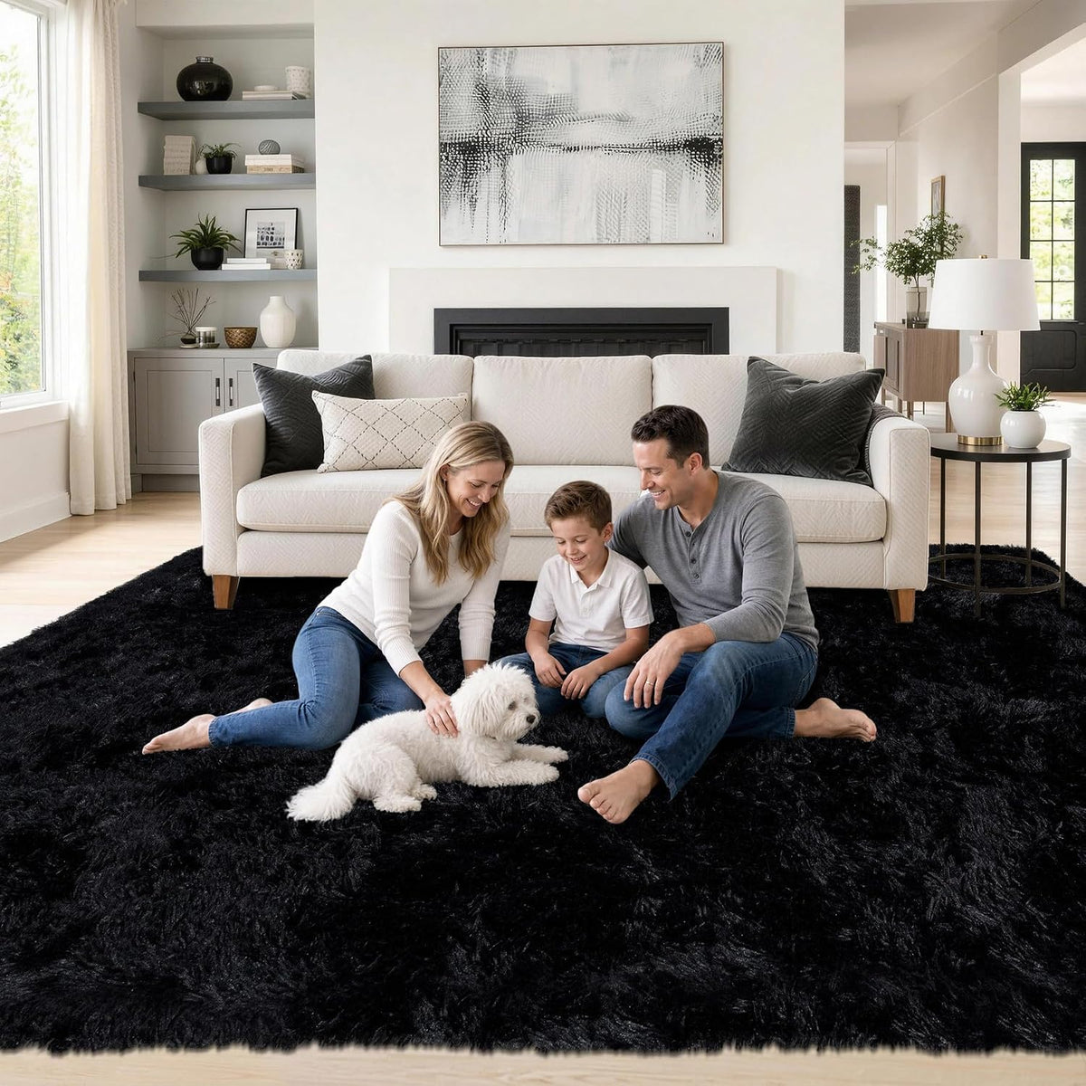 8x10 Area Rugs for Living Room: Fluffy Shag Soft Washable Rug Large Fuzzy Plush Indoor Carpet for Bedroom Nursery Playroom Kids Girls Boys Room (Black, 8'x10')