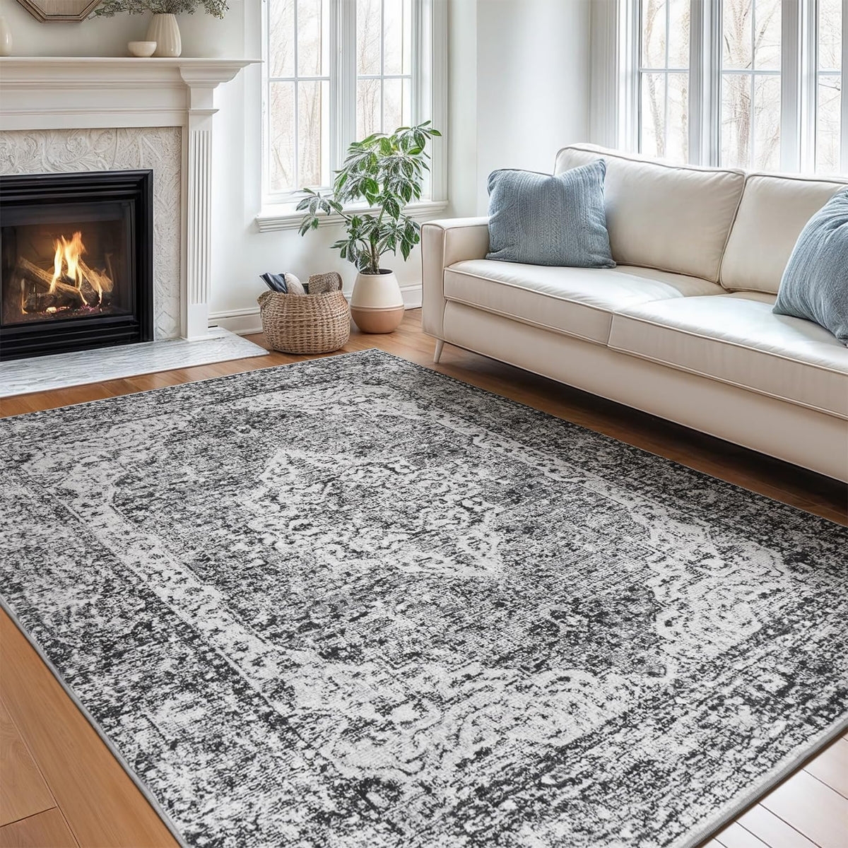 Lofus 8x10 Area Rugs for Living Room Bedroom, Soft Boho Carpet Floral Brown
