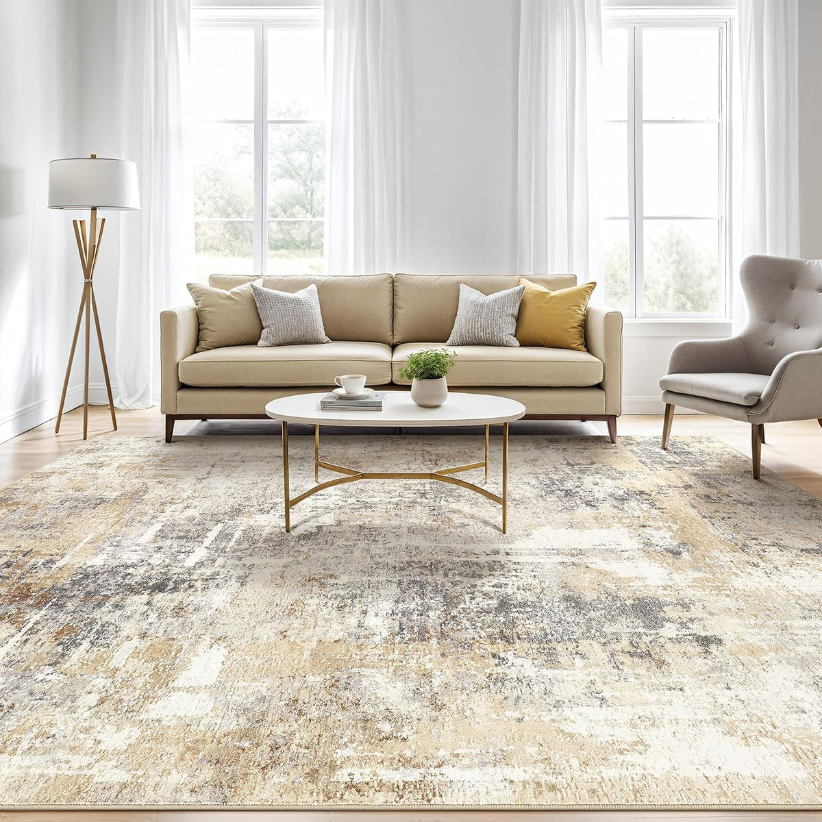 LOONGRUG 6x9 Area Rugs Washable Neutral Modern Abstract Living Room Rug