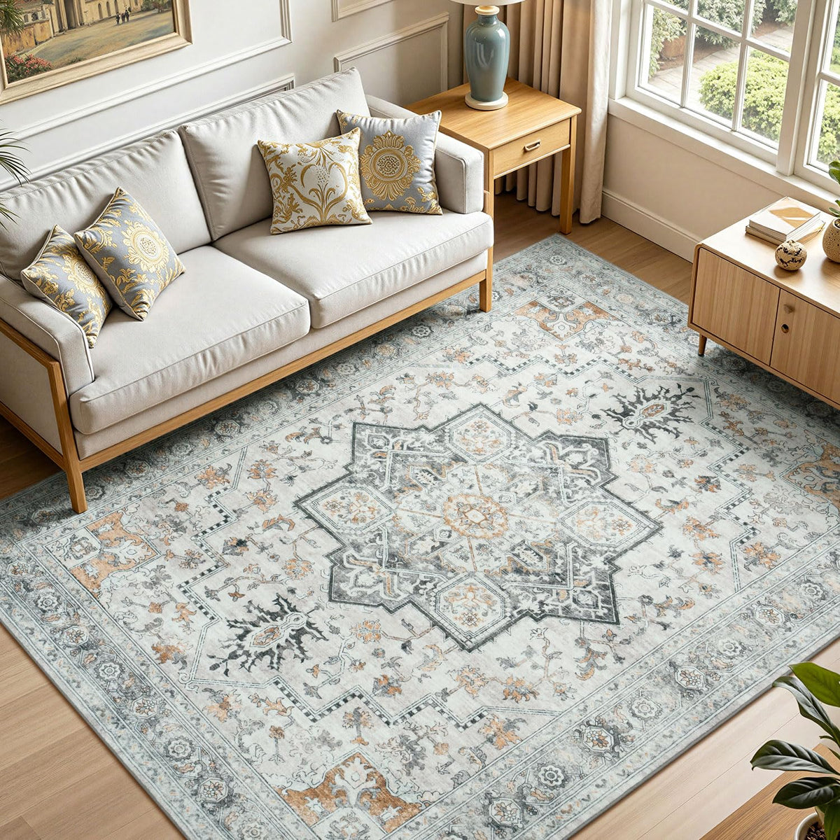 Lofus 8x10 Area Rugs for Living Room Bedroom, Soft Boho Carpet Floral Brown