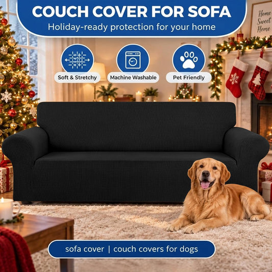 KEKUOU Stretch Couch Covers for Sofa, 3 Cushion Couch Slipcover,Black