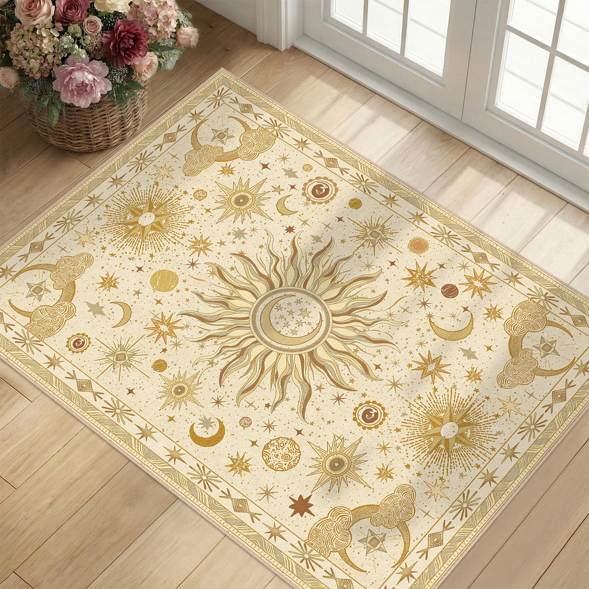 Vacuum-Friendly, 8x10 Washable Area Rug, Black Gold Beige Red