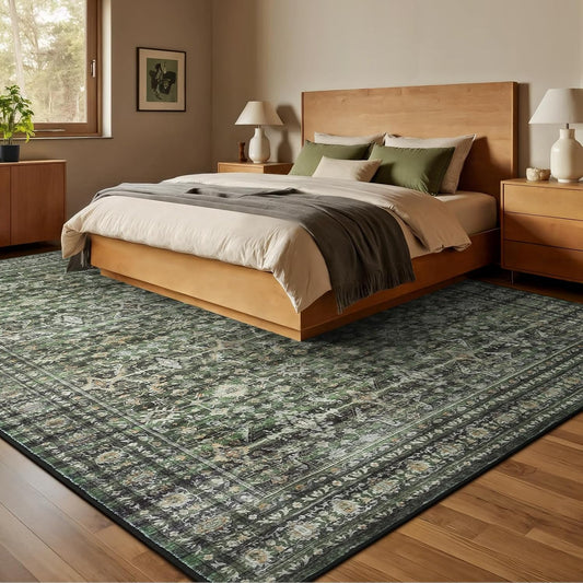 9x12 Area Rugs for Living Room, Green Washable Non-Slip Large Carpet