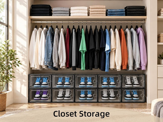 Kuject X-Large Shoe Storage Boxes 12 Pack, Clear Stackable Shoe Organizer
