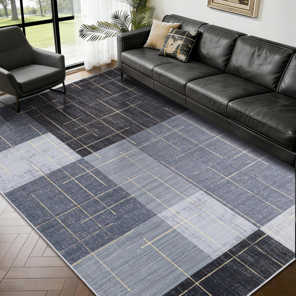 YIHOUSE Brown Modern 5x7 Area Rugs for Living Room, Washable Geometric Patchwork Rug for Bedroom Playroom Non Slip Low Pile, Southwestern Rustic Throw Carpet for Entryway Home Office