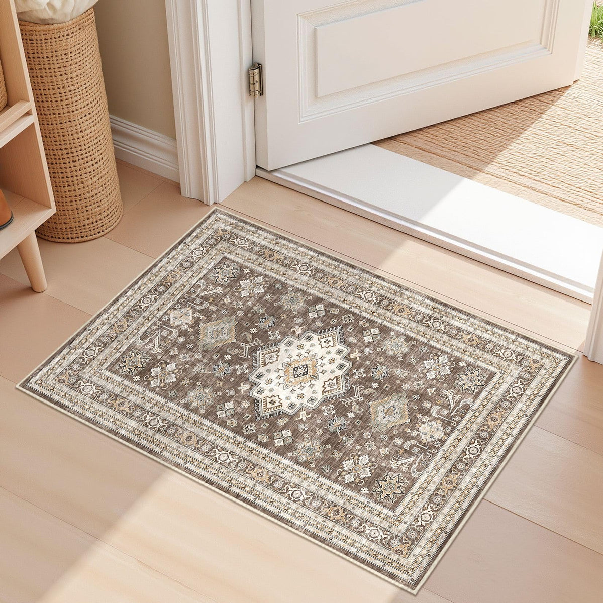 cotiled 9x12 Area Rug for Living Room, Washable, Traditional, Beige