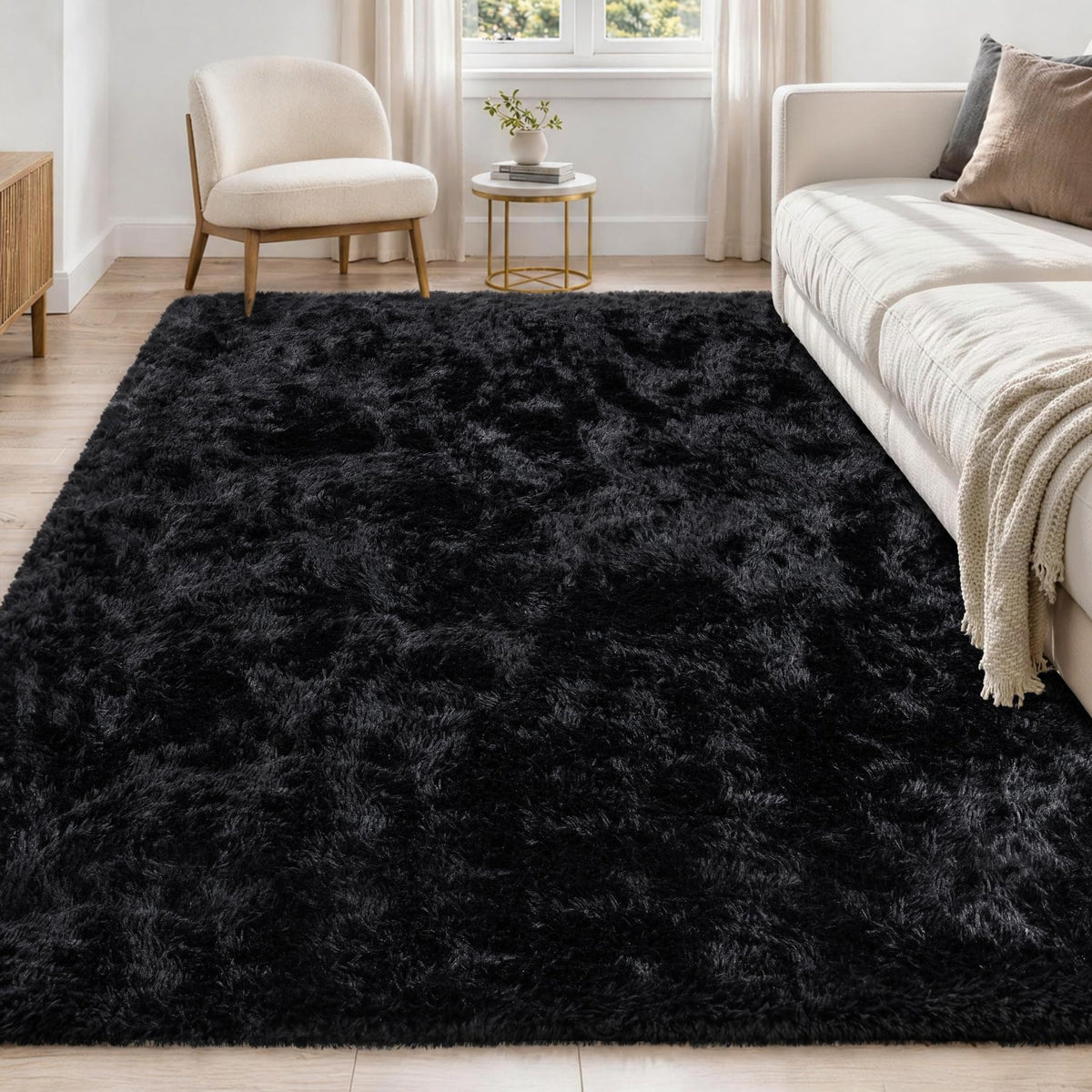Tosuoka 8x10 Area Rugs for Living Room Bedroom, Black Rug Soft Fluffy Shag